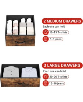 5 Drawer Dresser, Tall Dresser for Bedroom, Storage Organizer with Fabric Bins, Wood Top, Sturdy Steel Frame, Easy Pull Handle, Hallway