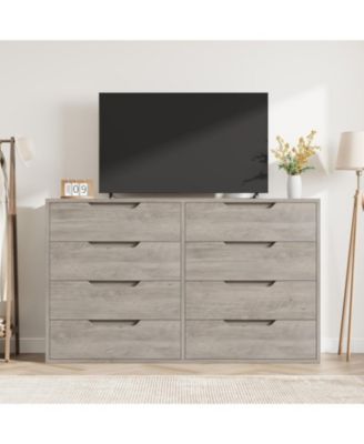 Farmhouse TV Stand with 8 Drawers Storage, Entertainment Center with Sturdy Metal Legs