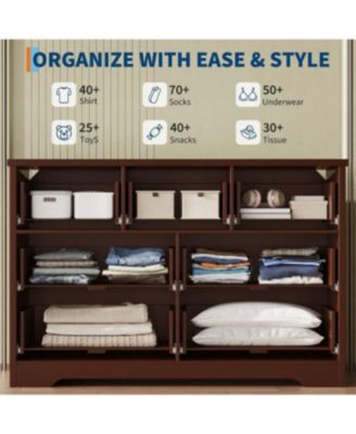 7 Drawer Wooden Dressers for Bedroom, Fluted Dresser with Gold Handles for Adult Bedroom