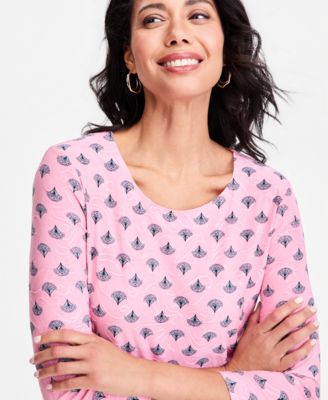 Women's Printed 3/4 Sleeve Scoop-Neck Jacquard Top
