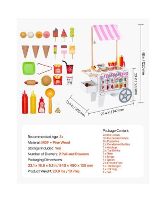 Kids Ice Cream Cart Playset with 20+ Accessories and Food Toys