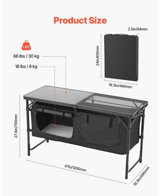 Camping Kitchen Table – Folding Aluminum Cook Station with Storage & Adjustable Heights