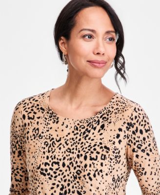 Women's Printed 3/4 Sleeve Scoop-Neck Jacquard Top