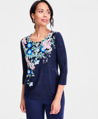 Women's Printed Scoop-Neck 3/4-Sleeve Top
