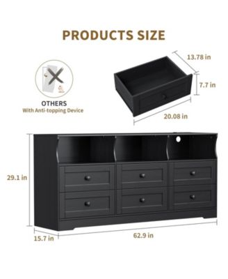 6 Drawer Dresser for Bedroom with Power Outlets & LED Light