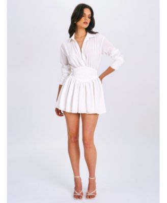 Women's Jamila White Shirt Mini Dress with Embroidered Waist Detail