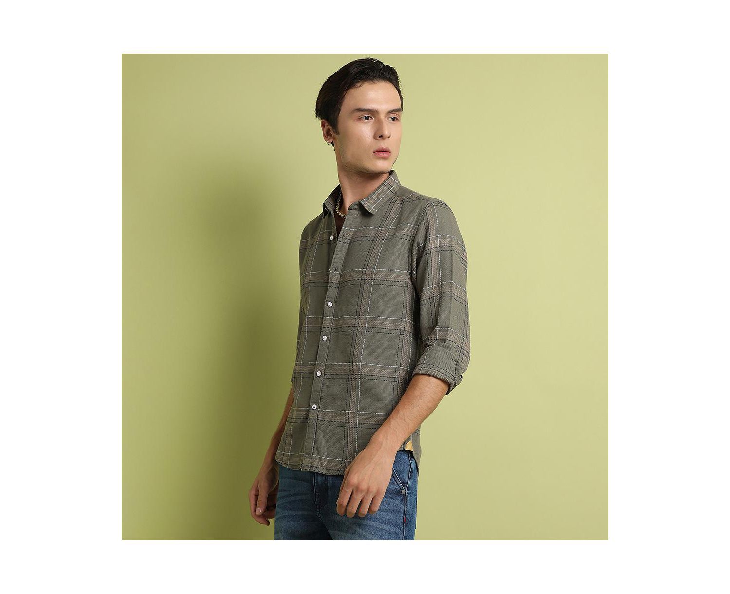 Men's Olive Green Maxi Tartan Plaid Shirt