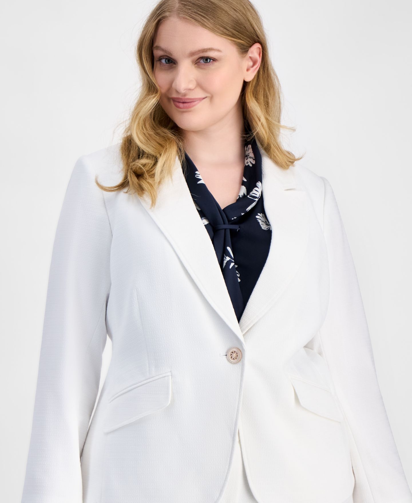 Женский пиджак Tahari ASL Plus Size Stretch Boucle One-Button Blazer, цвет: Слоновая кость — фото 3