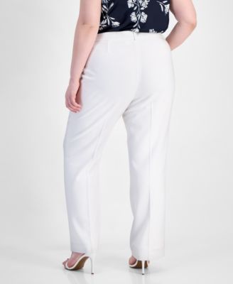 Plus Size Press-Pleat Straight-Leg Pants 