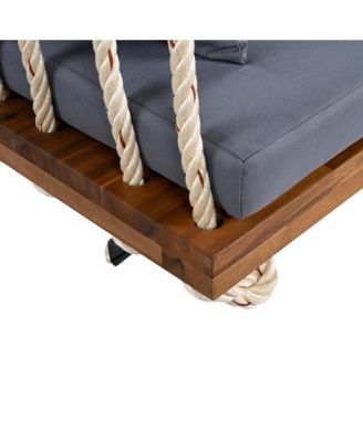Patio Wooden Swing Chair, Hanging Porch Swing Bench with Cushion&Pillows, 10.8Ft Hemp Ropes for Garden,Backyard,Lawn