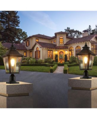 21"(H) 1-Pack Outdoor Post Lantern Light – Vintage Black Metal & Clear Glass Pillar Lamp for Garden, Gate, Driveway, and Pathway Lighting