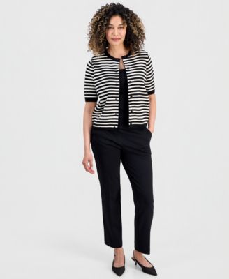 Petite Striped Short-Sleeve Cardigan