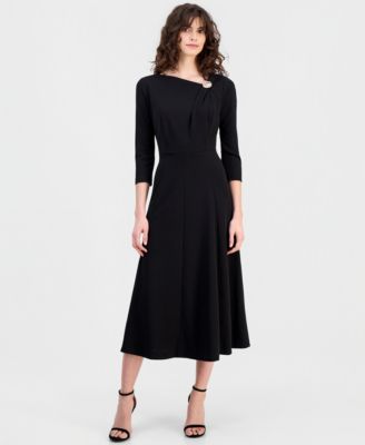 Women's Asymmetric-Neck 3/4-Sleeve Midi Dress