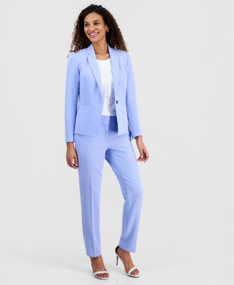 Women's Stretch Crepe One-Button Panel Seamed Jacket, Burnout Floral Sleeveless Top & Ava Straight Leg Pant