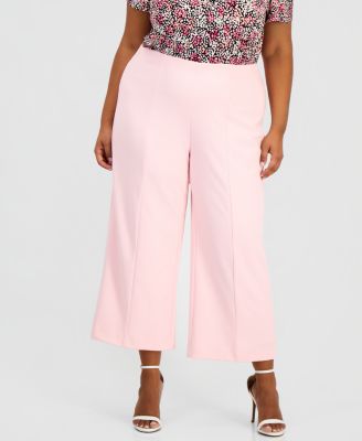 Plus Size Wide-Leg Cropped Pull-On Pants