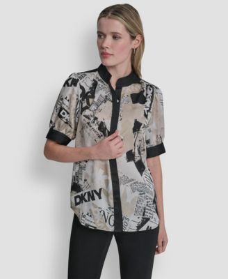 Women's Newspaper-Print Woven Blouse
