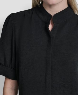 Women's Mandarin Collar Textured Woven Blouse