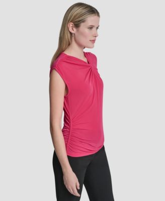 Women's Asymmetric Neck Cap-Sleeve Knit Top