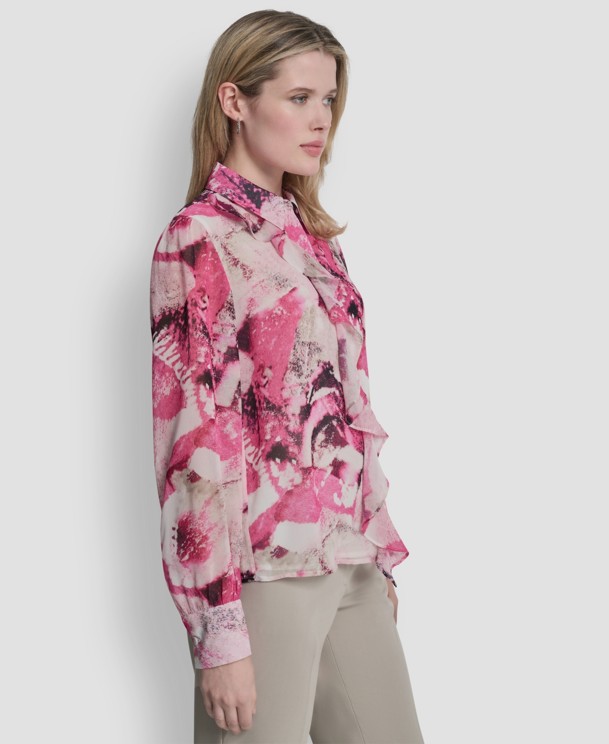 Dkny Women's Collared Long-Sleeve Ruffle Detail Shirt