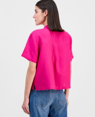 Women's Linen Mandarin-Collar Shirt