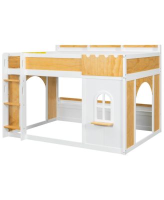 Full over Full Bunk Bed with Storage Shelves, Window, and Two Doors