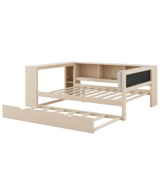 Wood Full Platform Bed w/Storage, Trundle, Charging Station, Upholstered Headboard