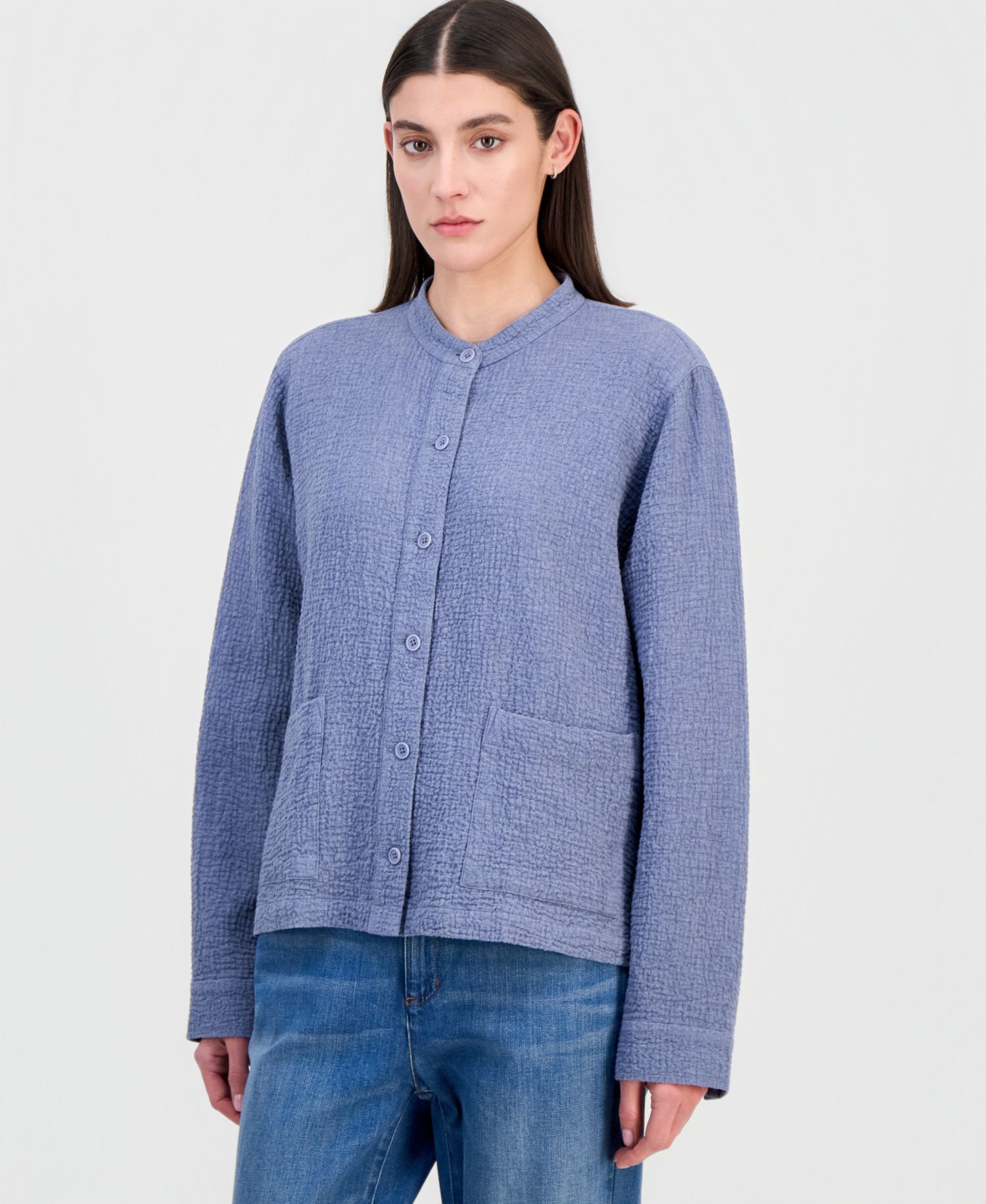 Eileen Fisher Women's Cotton-Blend Mandarin Collar Shirt