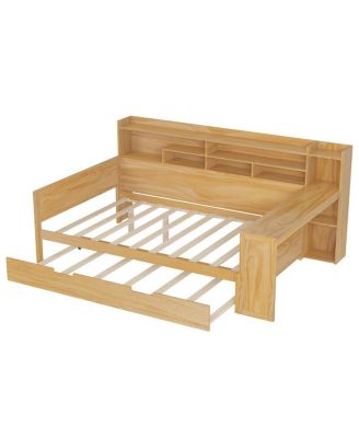 Streamdale Wooden Full Size Daybed with Storage Shelves & Twin Trundle Desk