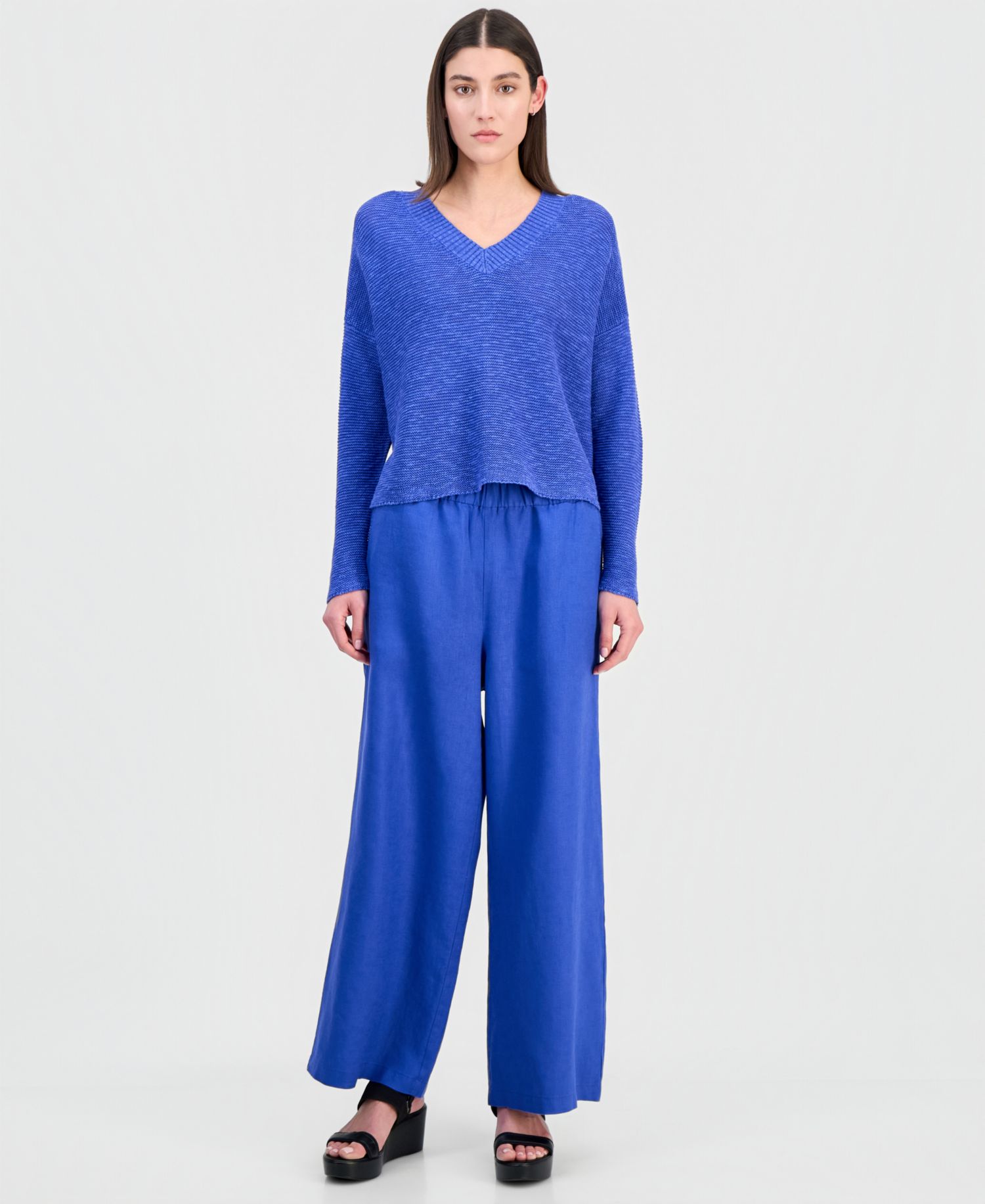 Women's Cotton & Linen V-Neck Sweater
