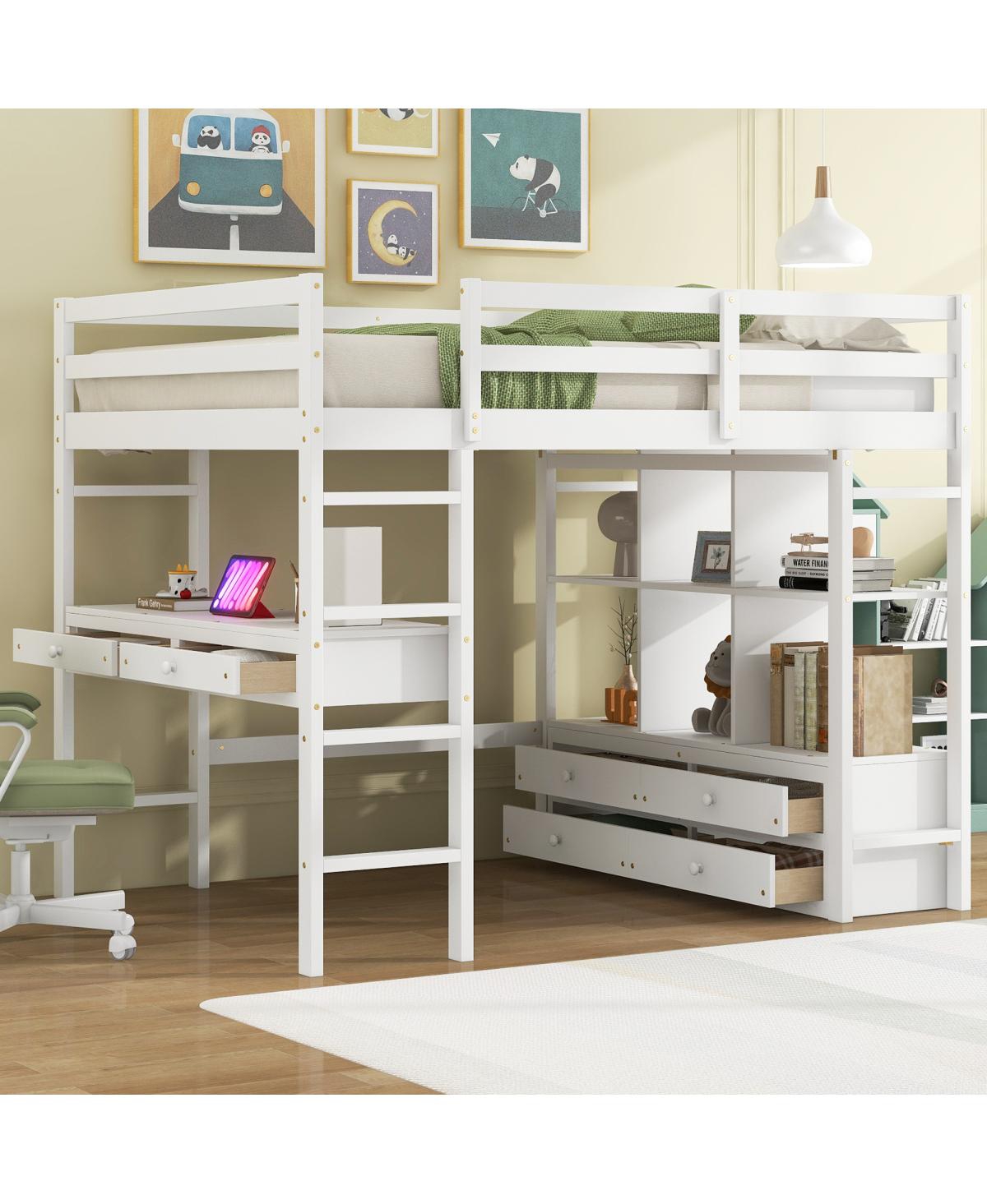 Streamdale Furniture Streamdale Full Size Loft Bed with Desk, Drawers & Shelves, White