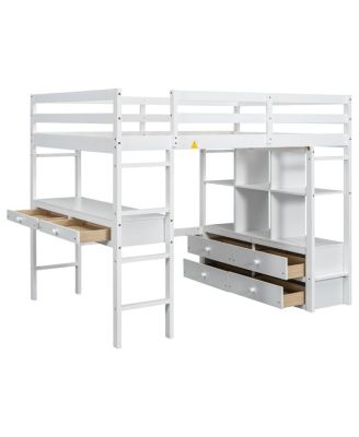Streamdale Full Size Loft Bed with Desk, Drawers & Shelves, White