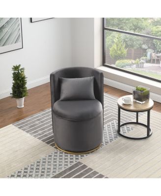  360° Swivel Velvet Accent Chair with Storage & Gold Base
