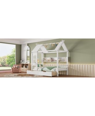 Streamdale Twin House Bed with Storage Drawers and Window, Solid Wood