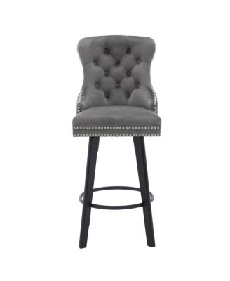  Modern Velvet Swivel Bar Stools with Ring - Dark Gray (2pcs