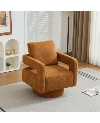  Caramel Swivel Accent Chair with Open Back and Removable Cushion