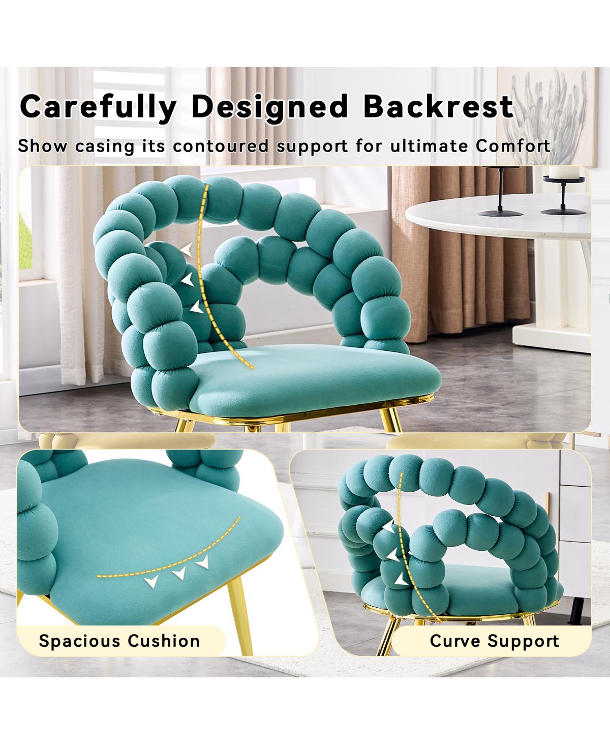 Streamdale Furniture Set of 4 Teal Velvet Puffy Bubble Chairs with Gold Legs