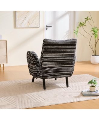 Modern armchair with sanded fabric, side pocket, solid wood legs