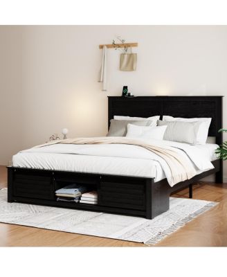  Queen Bed Frame with Upholstered Headboard, Storage, LED, Pet Bed, Black