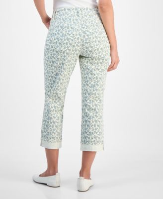 Women's Printed Mid-Rise Curvy Capri Jeans