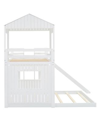 Streamdale Wooden Twin Over Full Bunk Bed with Playhouse, White