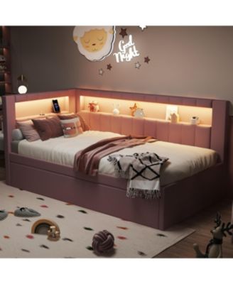 Twin Platform Bed with USB & LED Trundle