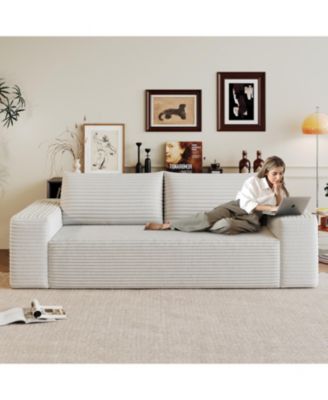 63" Corduroy Deep Seat Sofa - White