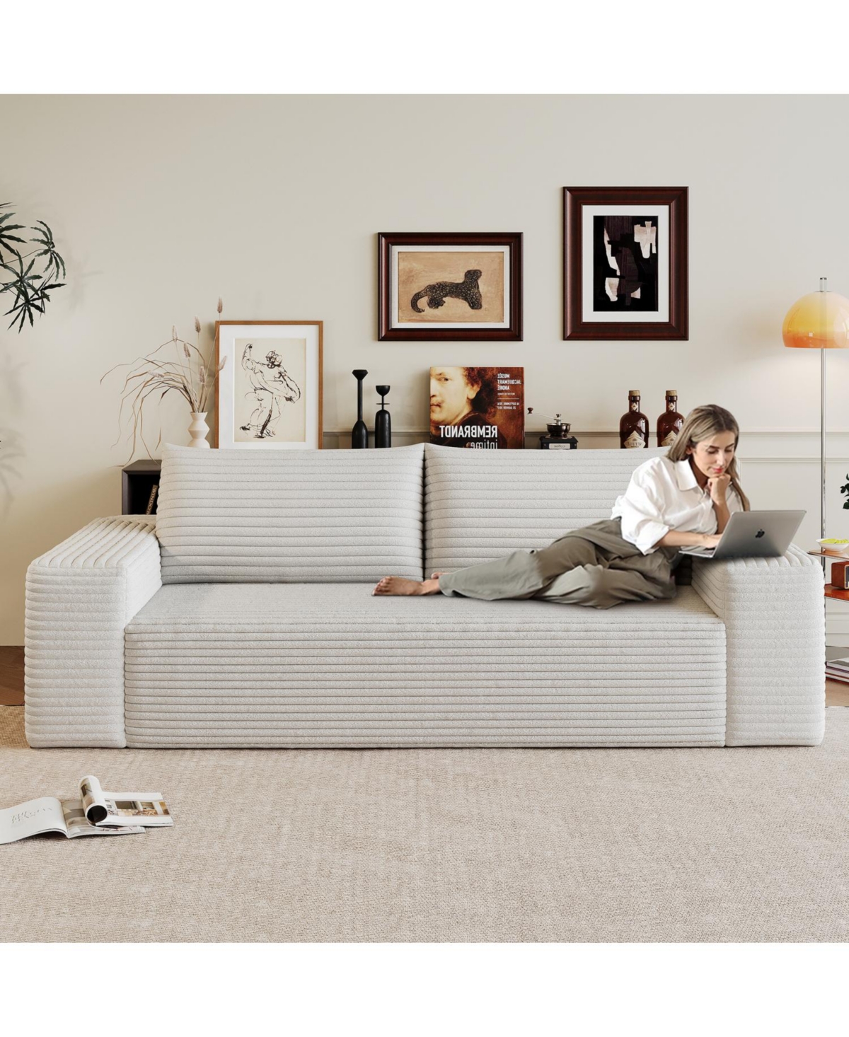 Streamdale Furniture 63" Corduroy Deep Seat Sofa - White