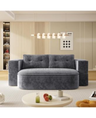 78.7" Foldable Corduroy Sofa Bed with Blanket & Pillows