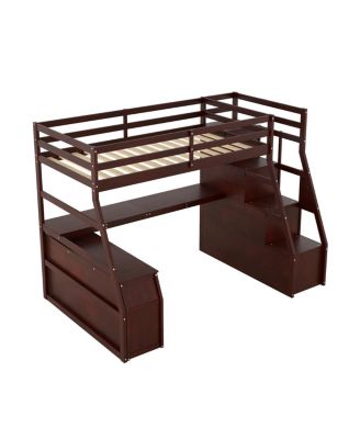  Twin Size Loft Bed with 7 Drawers 2 Shelves and Desk - Espresso
