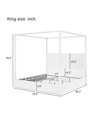  Modern Luxury Metal Canopy Bed with Corduroy Headboard, King, White