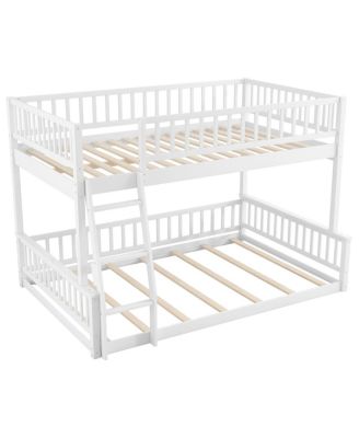 Full XL over Queen Bunk Bed with Ladder and Guardrails, White
