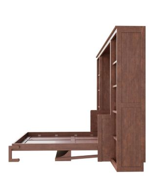Full Size Murphy Bed with Desk and Bookshelf, Dark Brown