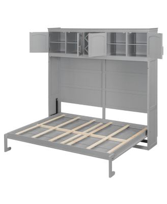 Queen Size Murphy Bed Wall Bed with Top Cabinets & Wine Rack