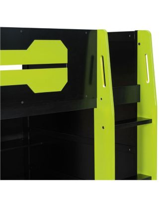 Wood Loft Bed with Desk, Multi-storage Shelves and RGB Light